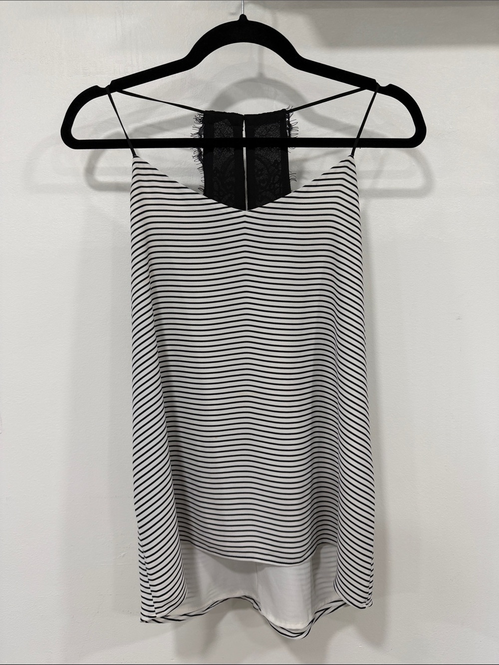 Express Striped Lace-Back Cami Tank - Black & White